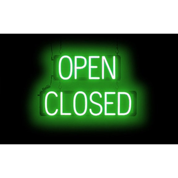 SpellBrite OPEN CLOSED LED Sign for Business. 23.8" x 15.0" Green OPEN CLOSED Sign Has Neon Sign Look With Energy Efficient LED Light Source. Visible from 500+ Feet, 8 Animation Settings.