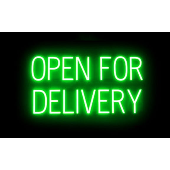 SpellBrite OPEN FOR DELIVERY LED Sign for Business. 29.3" x 15.0" Green OPEN FOR DELIVERY Sign Has Neon Sign Look With Energy Efficient LED Light Source. Visible from 500+ Feet, 8 Animation Settings.