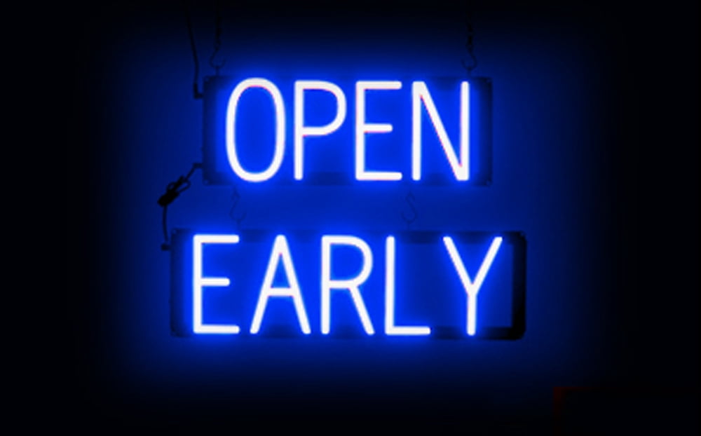 SpellBrite OPEN EARLY LED Sign for Business. 21.0" x 15.0" Blue OPEN EARLY Sign Has Neon Sign Look With Energy Efficient LED Light Source. Visible from 500+ Feet, 8 Animation Settings.