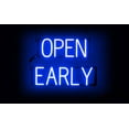 thumbnail image 1 of SpellBrite OPEN EARLY LED Sign for Business. 21.0" x 15.0" Blue OPEN EARLY Sign Has Neon Sign Look With Energy Efficient LED Light Source. Visible from 500+ Feet, 8 Animation Settings., 1 of 4