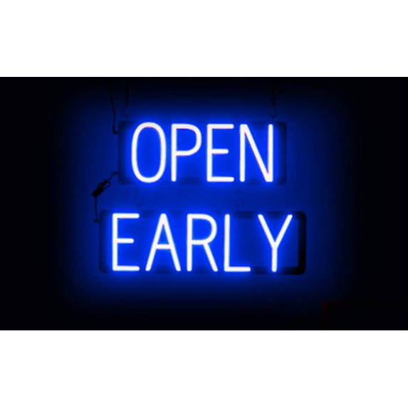 SpellBrite OPEN EARLY LED Sign for Business. 21.0" x 15.0" Blue OPEN EARLY Sign Has Neon Sign Look With Energy Efficient LED Light Source. Visible from 500+ Feet, 8 Animation Settings.