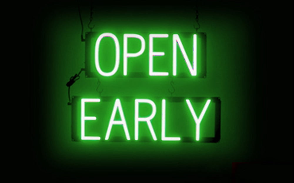 SpellBrite OPEN EARLY LED Sign for Business. 21.0" x 15.0" Green OPEN EARLY Sign Has Neon Sign Look With Energy Efficient LED Light Source. Visible from 500+ Feet, 8 Animation Settings.