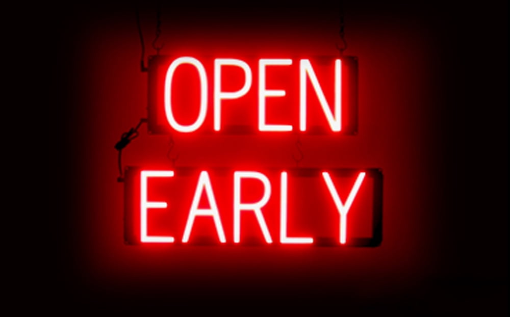 SpellBrite OPEN EARLY LED Sign for Business. 21.0" x 15.0" Red OPEN EARLY Sign Has Neon Sign Look With Energy Efficient LED Light Source. Visible from 500+ Feet, 8 Animation Settings.