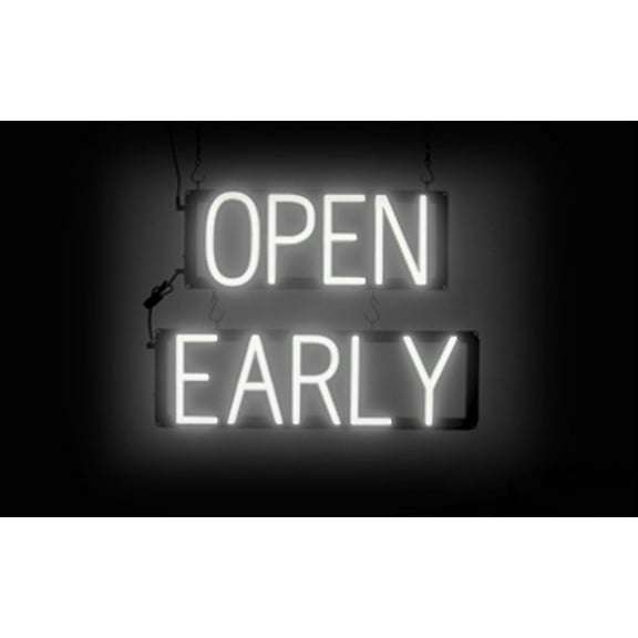 SpellBrite OPEN EARLY LED Sign for Business. 21.0" x 15.0" White OPEN EARLY Sign Has Neon Sign Look With Energy Efficient LED Light Source. Visible from 500+ Feet, 8 Animation Settings.