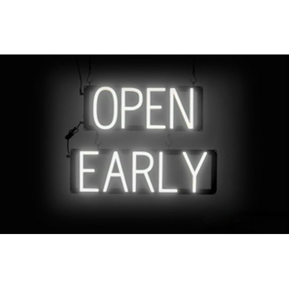 SpellBrite OPEN EARLY LED Sign for Business. 21.0" x 15.0" White OPEN EARLY Sign Has Neon Sign Look With Energy Efficient LED Light Source. Visible from 500+ Feet, 8 Animation Settings.