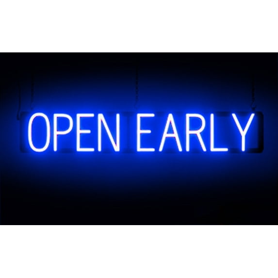SpellBrite OPEN EARLY LED Sign for Business. 37.0" x 6.3" Blue OPEN EARLY Sign Has Neon Sign Look With Energy Efficient LED Light Source. Visible from 500+ Feet, 8 Animation Settings.