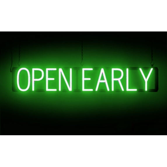 SpellBrite OPEN EARLY LED Sign for Business. 37.0" x 6.3" Green OPEN EARLY Sign Has Neon Sign Look With Energy Efficient LED Light Source. Visible from 500+ Feet, 8 Animation Settings.