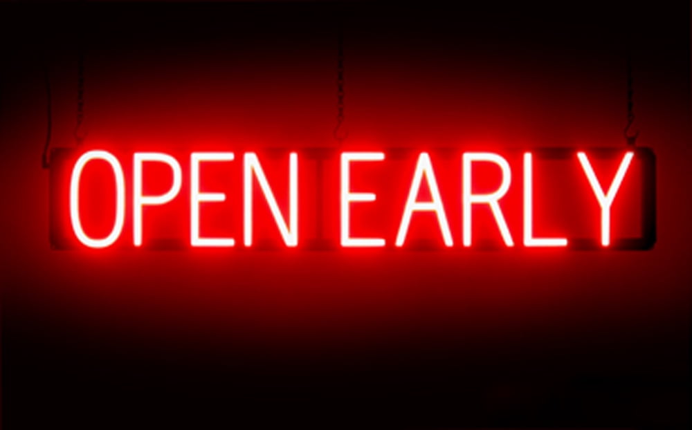 SpellBrite OPEN EARLY LED Sign for Business. 37.0" x 6.3" Red OPEN EARLY Sign Has Neon Sign Look With Energy Efficient LED Light Source. Visible from 500+ Feet, 8 Animation Settings.