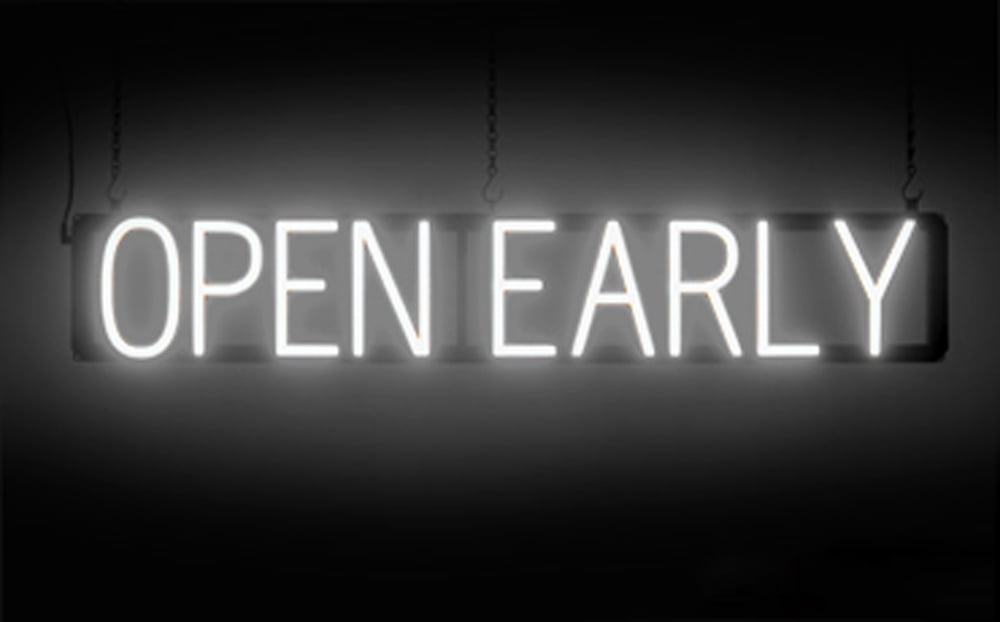 SpellBrite OPEN EARLY LED Sign for Business. 37.0" x 6.3" White OPEN EARLY Sign Has Neon Sign Look With Energy Efficient LED Light Source. Visible from 500+ Feet, 8 Animation Settings.