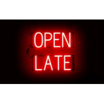 SpellBrite OPEN LATE LED Sign for Business. 17.0" x 15.0" Red OPEN LATE Sign Has Neon Sign Look With Energy Efficient LED Light Source. Visible from 500 Feet, 8 Animation Settings.