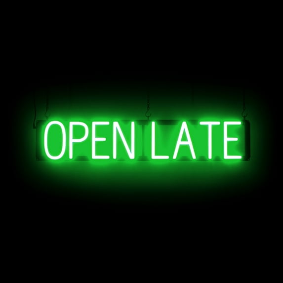 SpellBrite OPEN LATE LED Sign for Business. 33.0" x 6.3" Green OPEN LATE Sign Has Neon Sign Look With Energy Efficient LED Light Source. Visible from 500+ Feet, 8 Animation Settings.
