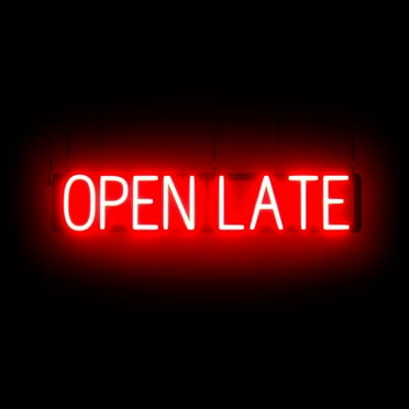 SpellBrite OPEN LATE LED Sign for Business. 33.0" x 6.3" Red OPEN LATE Sign Has Neon Sign Look With Energy Efficient LED Light Source. Visible from 500+ Feet, 8 Animation Settings.