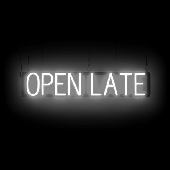 SpellBrite OPEN LATE LED Sign for Business. 33.0" x 6.3" White OPEN LATE Sign Has Neon Sign Look With Energy Efficient LED Light Source. Visible from 500+ Feet, 8 Animation Settings.