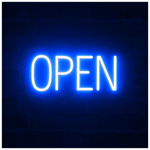SpellBrite OPEN LED Sign for Business. 16.5" x 6.3" Blue OPEN Sign Has Neon Sign Look With Energy Efficient LED Light Source. Visible from 500+ Feet, 8 Animation Settings.