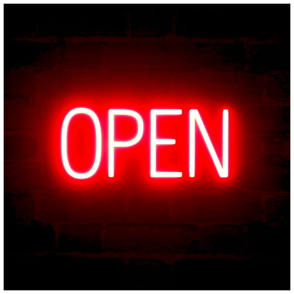 SpellBrite OPEN LED Sign for Business. 16.5" x 6.3" Red OPEN Sign Has Neon Sign Look With Energy Efficient LED Light Source. Visible from 500+ Feet, 8 Animation Settings.