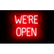 SpellBrite WE'RE OPEN LED Sign for Business. 18.9" x 15.0" Red WE'RE OPEN Sign Has Neon Sign Look With Energy Efficient LED Light Source. Visible from 500 Feet, 8 Animation Settings.