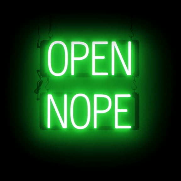 SpellBrite OPEN NOPE LED Sign for Business. 16.5" x 15.0" Green OPEN NOPE Sign Has Neon Sign Look With Energy Efficient LED Light Source. Visible from 500+ Feet, 8 Animation Settings.