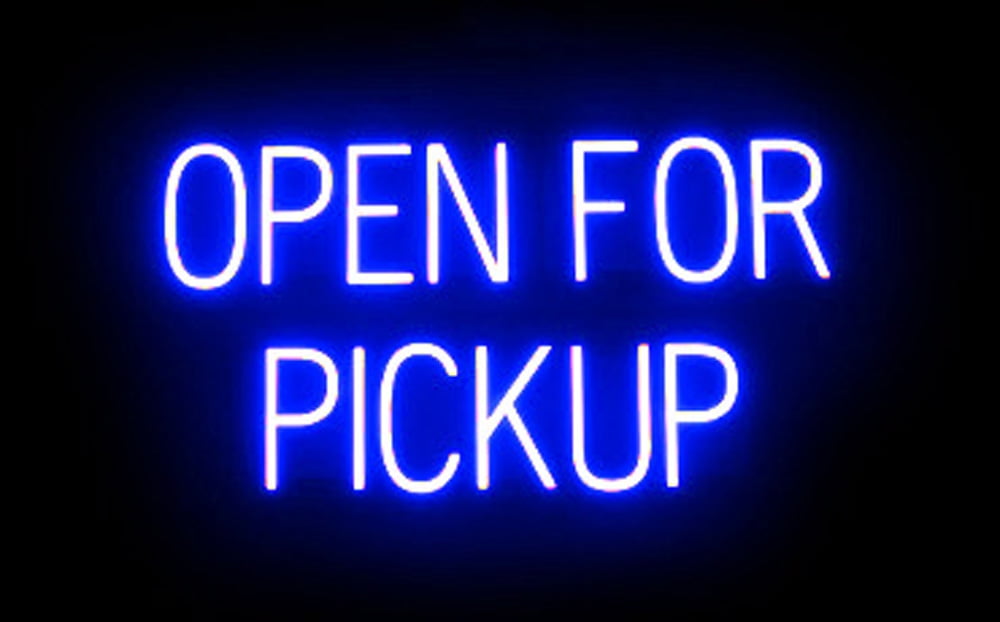 SpellBrite OPEN FOR PICKUP LED Sign for Business. 29.3" x 15.0" Blue OPEN FOR PICKUP Sign Has Neon Sign Look With Energy Efficient LED Light Source. Visible from 500+ Feet, 8 Animation Settings.