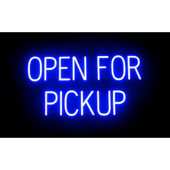SpellBrite OPEN FOR PICKUP LED Sign for Business. 29.3" x 15.0" Blue OPEN FOR PICKUP Sign Has Neon Sign Look With Energy Efficient LED Light Source. Visible from 500+ Feet, 8 Animation Settings.