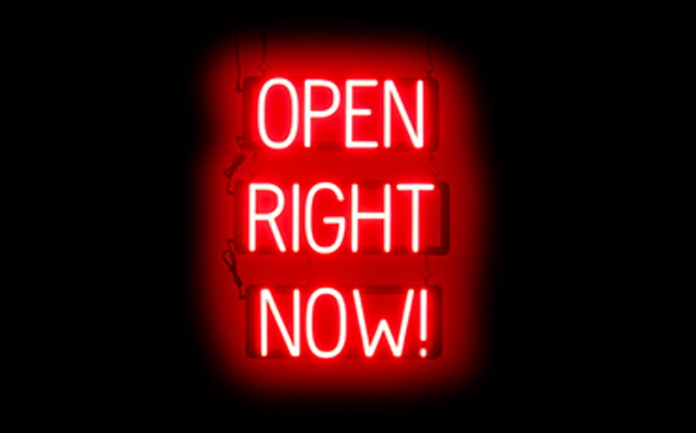 SpellBrite OPEN RIGHT NOW! LED Sign for Business. 18.1" x 23.8" Red OPEN RIGHT NOW! Sign Has Neon Sign Look With Energy Efficient LED Light Source. Visible from 500+ Feet, 8 Animation Settings.