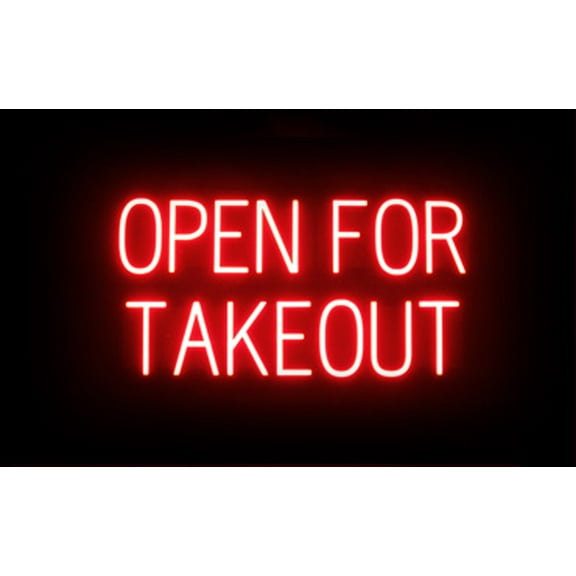 SpellBrite OPEN FOR TAKEOUT LED Sign for Business. 29.3" x 15.0" Red OPEN FOR TAKEOUT Sign Has Neon Sign Look With Energy Efficient LED Light Source. Visible from 500+ Feet, 8 Animation Settings.