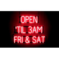 SpellBrite OPEN 'TIL 3AM FRI & SAT LED Sign for Business. 29.7" x 23.8" Red OPEN 'TIL 3AM FRI & SAT Sign Has Neon Sign Look, Energy Efficient LED Light Source. Visible from 500  Feet, 8 Animations.