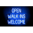 thumbnail image 1 of SpellBrite OPEN WALK INS WELCOME LED Sign for Business. 29.8" x 23.8" Blue OPEN WALK INS WELCOME Sign Has Neon Sign Look With Energy Efficient LED Light Source. Visible from 500+ Feet, 8 Animations., 1 of 4