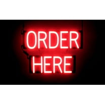 SpellBrite ORDER HERE LED Sign for Business. 20.3" x 15.0" Red ORDER HERE Sign Has Neon Sign Look With Energy Efficient LED Light Source. Visible from 500  Feet, 8 Animation Settings.
