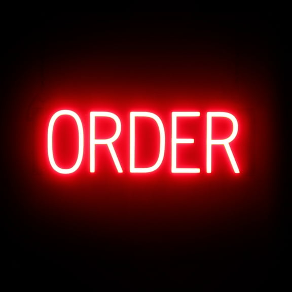 SpellBrite ORDER LED Sign for Business. 20.3" x 6.3" Red ORDER Sign Has Neon Sign Look With Energy Efficient LED Light Source. Visible from 500  Feet, 8 Animation Settings.