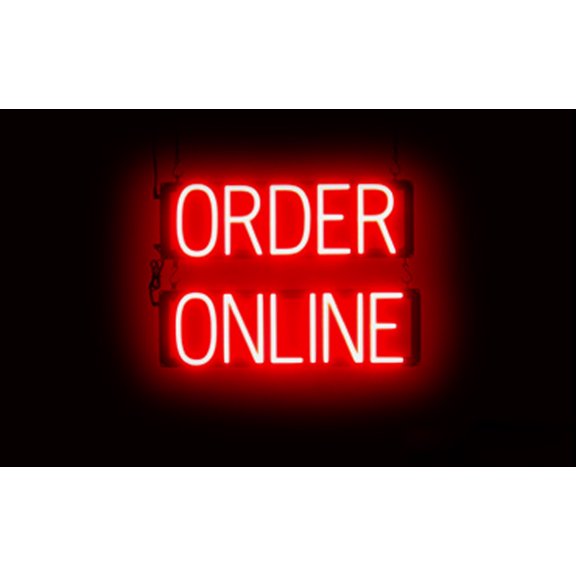 SpellBrite ORDER ONLINE LED Sign for Business. 21.0" x 15.0" Red ORDER ONLINE Sign Has Neon Sign Look With Energy Efficient LED Light Source. Visible from 500+ Feet, 8 Animation Settings.