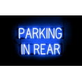 thumbnail image 1 of SpellBrite PARKING IN REAR LED Sign for Business. 25.8" x 15.0" Blue PARKING IN REAR Sign Has Neon Sign Look With Energy Efficient LED Light Source. Visible from 500+ Feet, 8 Animation Settings., 1 of 4
