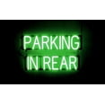 thumbnail image 1 of SpellBrite PARKING IN REAR LED Sign for Business. 25.8" x 15.0" Green PARKING IN REAR Sign Has Neon Sign Look With Energy Efficient LED Light Source. Visible from 500+ Feet, 8 Animation Settings., 1 of 4