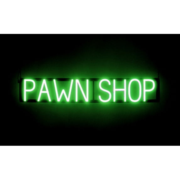 SpellBrite PAWN SHOP LED Sign for Business. 36.0" x 6.3" Green PAWN SHOP Sign Has Neon Sign Look With Energy Efficient LED Light Source. Visible from 500+ Feet, 8 Animation Settings.