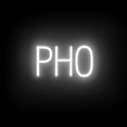 thumbnail image 1 of SpellBrite PHO LED Sign for Business. 13.2" x 6.3" White PHO Sign Has Neon Sign Look With Energy Efficient LED Light Source. Visible from 500+ Feet, 8 Animation Settings., 1 of 4