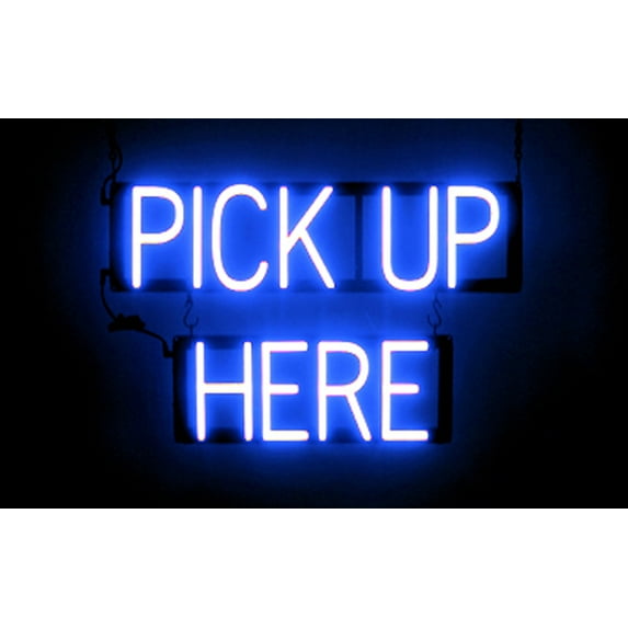 SpellBrite PICK UP HERE LED Sign for Business. 23.4" x 15.0" Blue PICK UP HERE Sign Has Neon Sign Look With Energy Efficient LED Light Source. Visible from 500+ Feet, 8 Animation Settings.