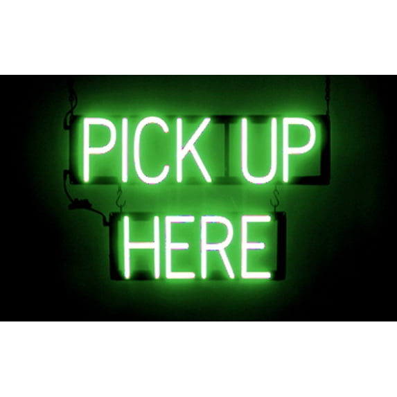 SpellBrite PICK UP HERE LED Sign for Business. 23.4" x 15.0" Green PICK UP HERE Sign Has Neon Sign Look With Energy Efficient LED Light Source. Visible from 500+ Feet, 8 Animation Settings.