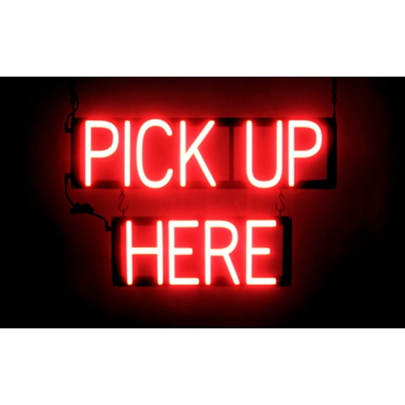SpellBrite PICK UP HERE LED Sign for Business. 23.4" x 15.0" Red PICK UP HERE Sign Has Neon Sign Look With Energy Efficient LED Light Source. Visible from 500+ Feet, 8 Animation Settings.