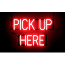 SpellBrite PICK UP HERE LED Sign for Business. 23.4" x 15.0" Red PICK UP HERE Sign Has Neon Sign Look With Energy Efficient LED Light Source. Visible from 500 Feet, 8 Animation Settings.