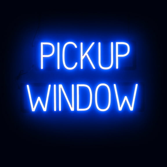 SpellBrite PICKUP WINDOW LED Sign for Business. 26.0" x 15" Blue PICKUP WINDOW Sign Has Neon Sign Look With Energy Efficient LED Light Source. Visible from 500+ Feet, 8 Animation Settings.