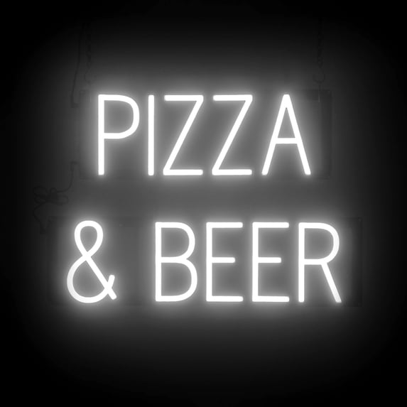SpellBrite PIZZA & BEER LED Sign for Business. 21.9" x 15.0" White PIZZA & BEER Sign Has Neon Sign Look With Energy Efficient LED Light Source. Visible from 500+ Feet, 8 Animation Settings.