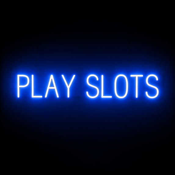 SpellBrite PLAY SLOTS LED Sign for Business. 37.1" x 6.3" Blue PLAY SLOTS Sign Has Neon Sign Look With Energy Efficient LED Light Source. Visible from 500+ Feet, 8 Animation Settings.
