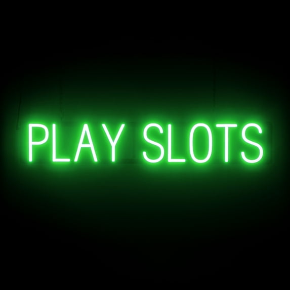 SpellBrite PLAY SLOTS LED Sign for Business. 37.1" x 6.3" Green PLAY SLOTS Sign Has Neon Sign Look With Energy Efficient LED Light Source. Visible from 500+ Feet, 8 Animation Settings.