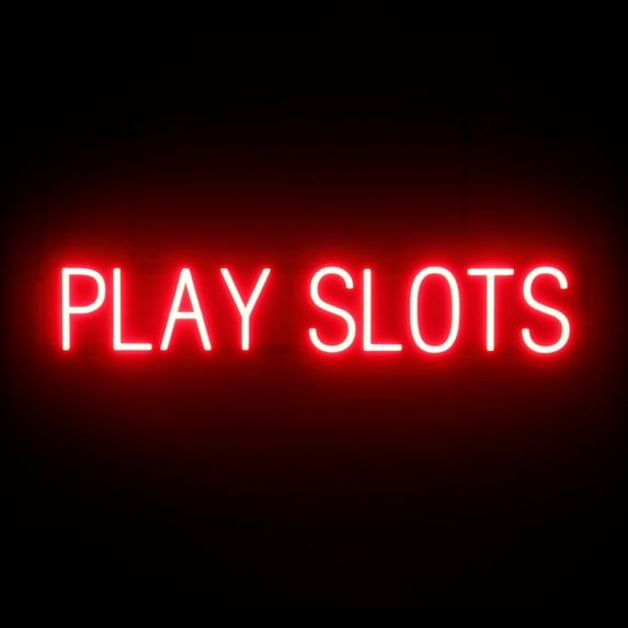 SpellBrite PLAY SLOTS LED Sign for Business. 37.1" x 6.3" Red PLAY SLOTS Sign Has Neon Sign Look With Energy Efficient LED Light Source. Visible from 500+ Feet, 8 Animation Settings.