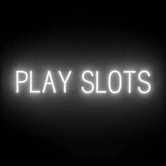 SpellBrite PLAY SLOTS LED Sign for Business. 37.1" x 6.3" White PLAY SLOTS Sign Has Neon Sign Look With Energy Efficient LED Light Source. Visible from 500+ Feet, 8 Animation Settings.