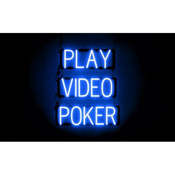 SpellBrite PLAY VIDEO POKER LED Sign for Business. 20.1" x 23.8" Blue PLAY VIDEO POKER Sign Has Neon Sign Look With Energy Efficient LED Light Source. Visible from 500+ Feet, 8 Animation Settings.