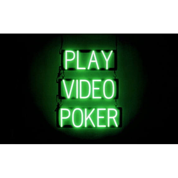 SpellBrite PLAY VIDEO POKER LED Sign for Business. 20.1" x 23.8" Green PLAY VIDEO POKER Sign Has Neon Sign Look With Energy Efficient LED Light Source. Visible from 500+ Feet, 8 Animation Settings.