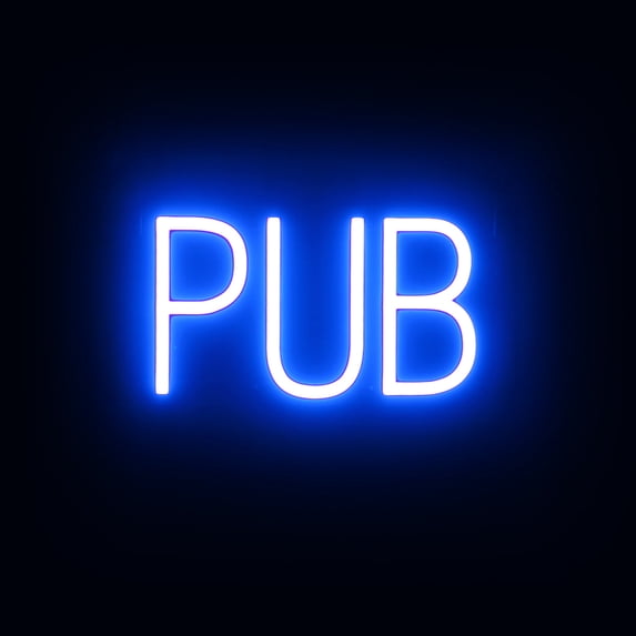 SpellBrite PUB LED Sign for Business. 12.8" x 6.3" Blue PUB Sign Has Neon Sign Look With Energy Efficient LED Light Source. Visible from 500+ Feet, 8 Animation Settings.