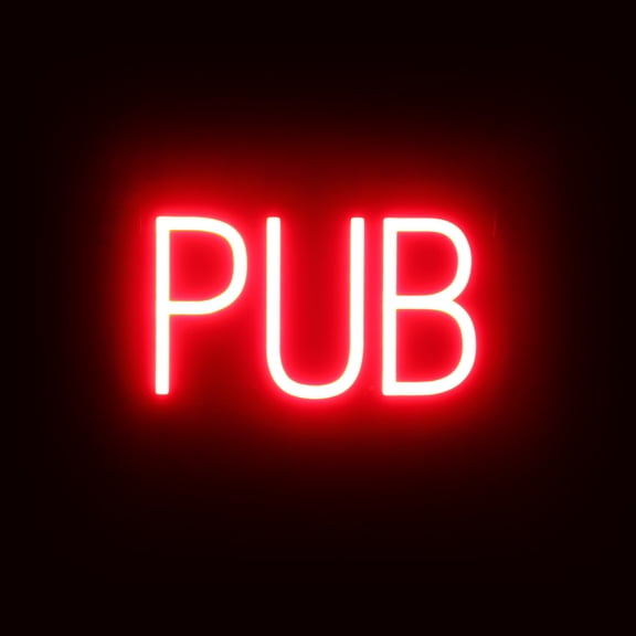 SpellBrite PUB LED Sign for Business. 12.8" x 6.3" Red PUB Sign Has Neon Sign Look With Energy Efficient LED Light Source. Visible from 500  Feet, 8 Animation Settings.