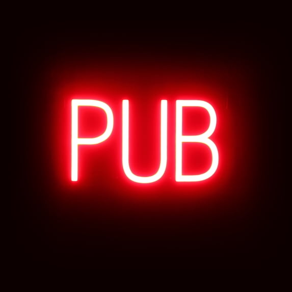 SpellBrite PUB LED Sign for Business. 12.8" x 6.3" Red PUB Sign Has Neon Sign Look With Energy Efficient LED Light Source. Visible from 500+ Feet, 8 Animation Settings.