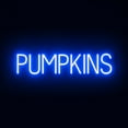 thumbnail image 1 of SpellBrite PUMPKINS LED Sign for Business. 29.8" x 6.3" Blue PUMPKINS Sign Has Neon Sign Look With Energy Efficient LED Light Source. Visible from 500+ Feet, 8 Animation Settings., 1 of 4
